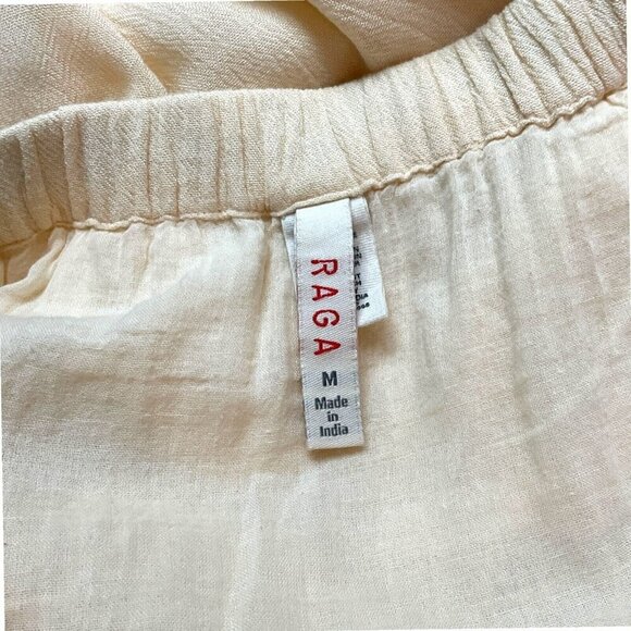 RAGA Size M Maxi Skirt Cream Gauze Flowy Beach Drawstring Tiered Lined Cotton - Picture 9 of 11